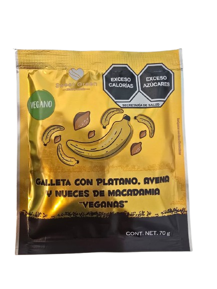 Galleta vegana con platano, avena y nueces de macadamia 70g