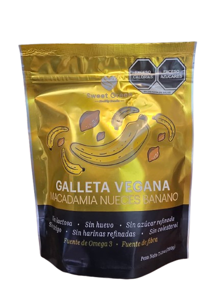 Galleta vegana con macadamia, nueces y banano 200g