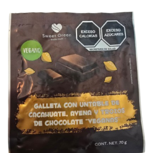Galleta vegana con untable de cacahuate, avena y trozos de chocolate